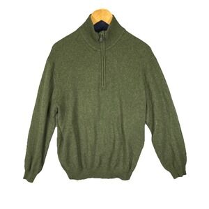 W.H. Belk Green Cashmere 1/4 Zip Mock Neck Pullover Sweater Men's Size L